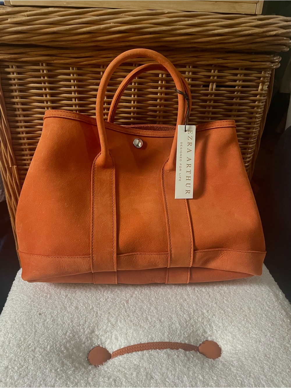 EZRA ARTHUR Audrey Nubuck Top Handle Tote Bag Button Closure